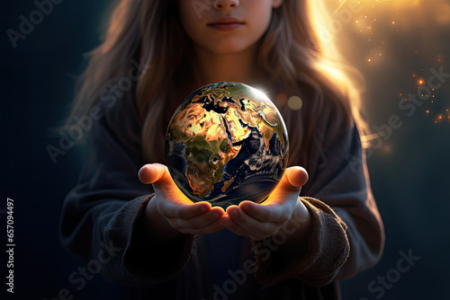 Wallpaper Mural Woman Holding The Earth, Globe, World, Planet, Environment, in Her Hands, Representing Sustainability, Responsibility, and Environmental Care Torontodigital.ca