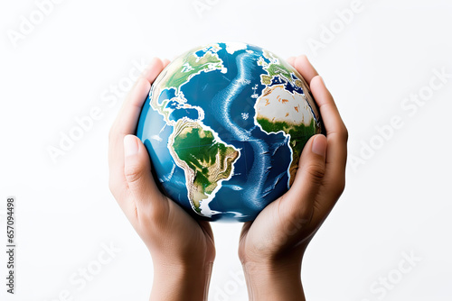 Wallpaper Mural Hands Holding The Earth, Globe, World, Planet, Environment, on a White Background, Representing Sustainability, Responsibility, and Environmental Care Torontodigital.ca