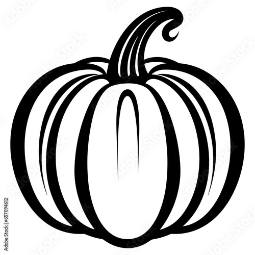Pumpkin silhouette, Black and White Pumpkin, Halloween or Thanksgiving line art.
