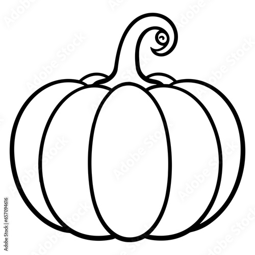 Pumpkin silhouette, Black and White Pumpkin, Halloween or Thanksgiving line art.
