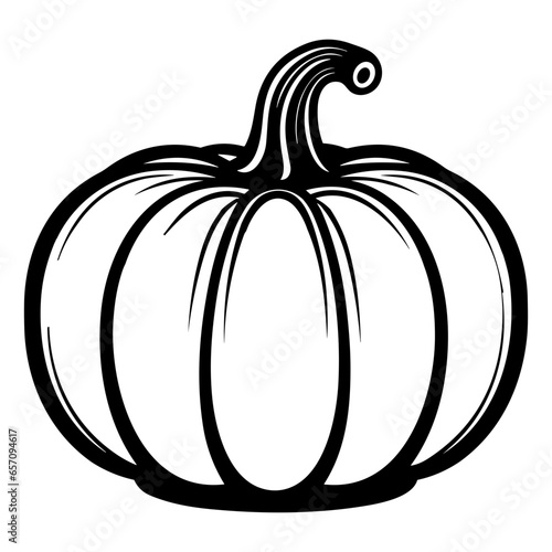 Pumpkin silhouette, Black and White Pumpkin, Halloween or Thanksgiving line art.
