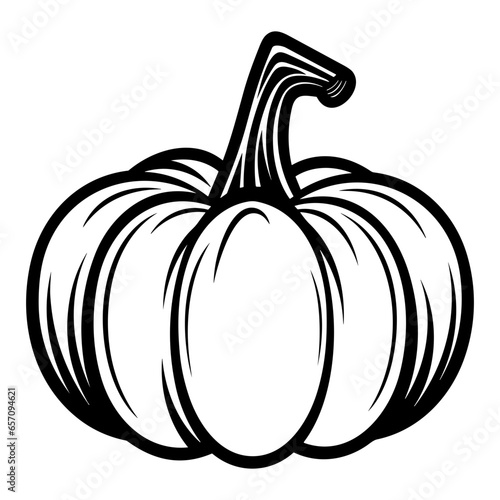 Pumpkin silhouette, Black and White Pumpkin, Halloween or Thanksgiving line art.
