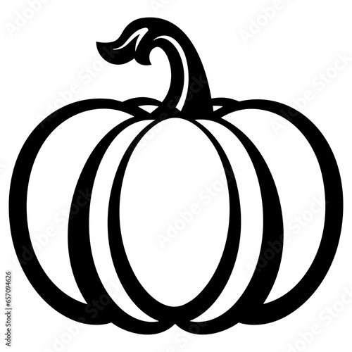 Pumpkin silhouette, Black and White Pumpkin, Halloween or Thanksgiving line art.
