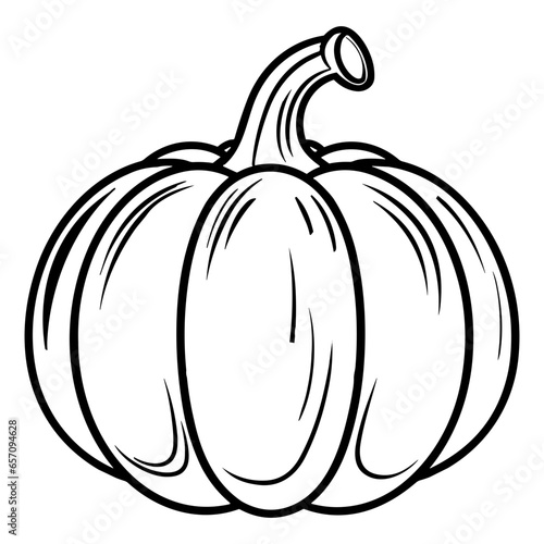 Pumpkin silhouette, Black and White Pumpkin, Halloween or Thanksgiving line art.
