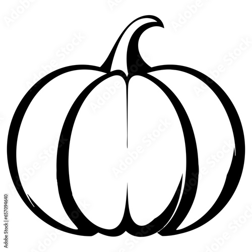 Pumpkin silhouette, Black and White Pumpkin, Halloween or Thanksgiving line art.
