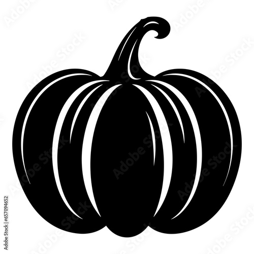 Pumpkin silhouette, Black and White Pumpkin, Halloween or Thanksgiving line art.

