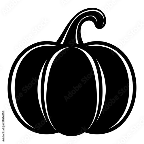 Pumpkin silhouette, Black and White Pumpkin, Halloween or Thanksgiving line art.
