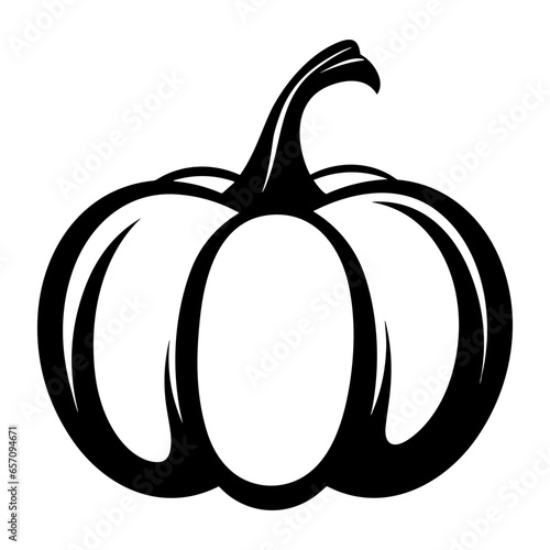 Pumpkin silhouette, Black and White Pumpkin, Halloween or Thanksgiving line art.
