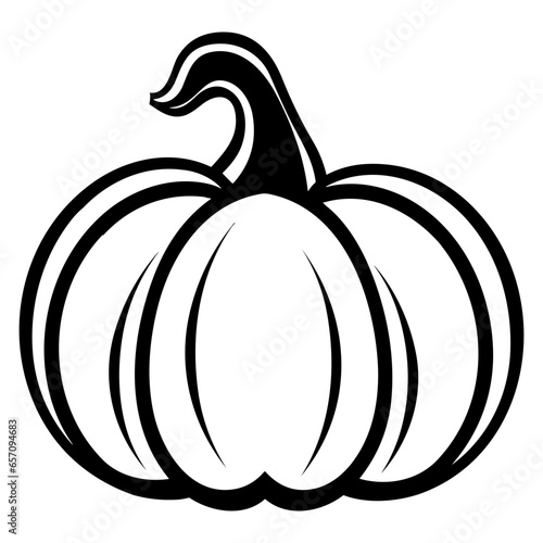 Pumpkin silhouette, Black and White Pumpkin, Halloween or Thanksgiving line art.
