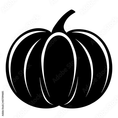 Pumpkin silhouette, Black and White Pumpkin, Halloween or Thanksgiving line art.
