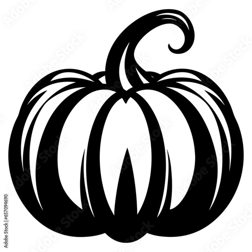 Pumpkin silhouette, Black and White Pumpkin, Halloween or Thanksgiving line art.
