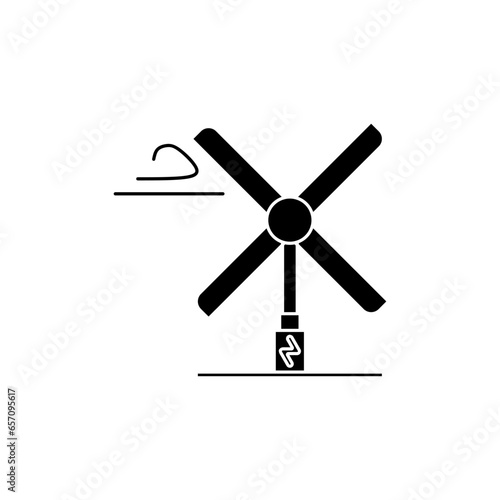 Wind turbine generator or windmill in black fill silhouette icon. Vector illustration design element template in trendy and unique style. Editable graphic resources for your creativity project.
