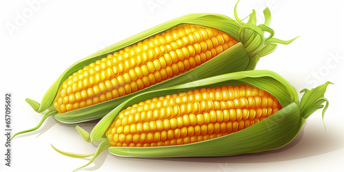 Corn cobs realistic cartoon on white background