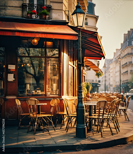 Paris street cafes, cafe, arrondissements. Generated AI