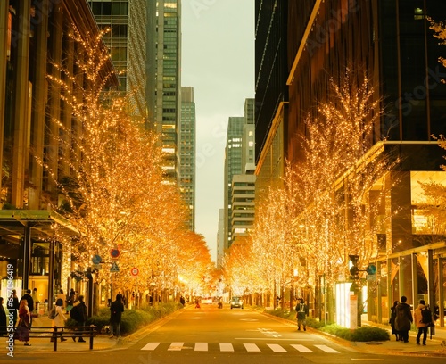 golden christmas lights in Marunouchi naka street,Tokyo,Japan	
