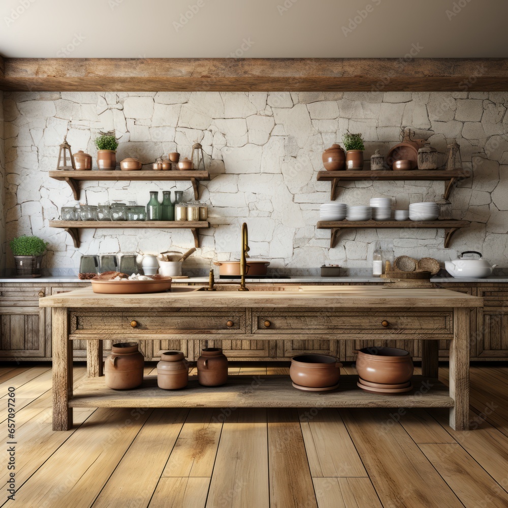 3D rendering of a rustic farmhouse kitchen PNG Cutout, Generative AI 3D rendering of a rustic farmhouse kitchen PNG Cutout, Generative AI