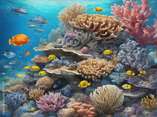 Aquatic Symphony: Watercolor Celebration of Coral Reefs and Marine Life. generative AI
