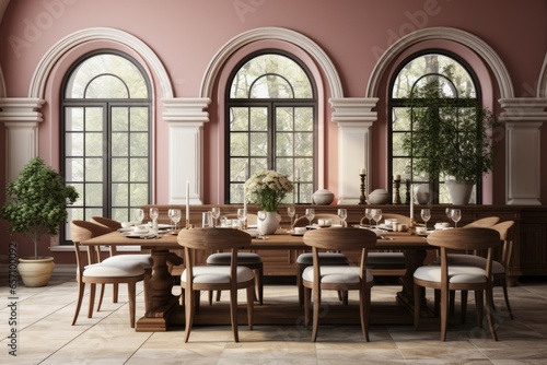 3D rendering of a traditional Italian-inspired dining room PNG Cutout  Generative AI.
