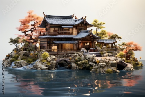 3D rendering of a traditional Japanese onsen (hot spring) bathhouse PNG Cutout, Generative AI