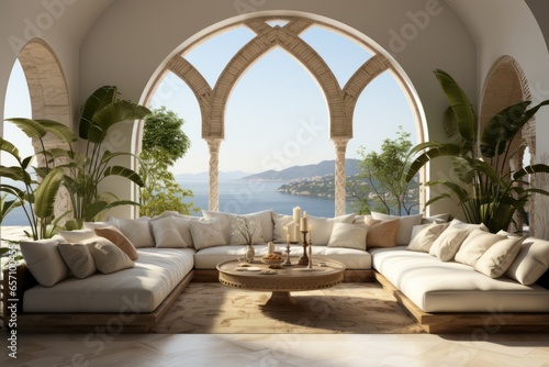 3D rendering of a traditional Moroccan-inspired living room PNG Cutout, Generative AI.