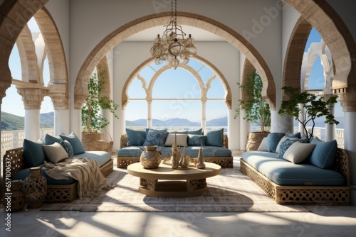 3D rendering of a traditional Moroccan-inspired living room PNG Cutout  Generative AI.