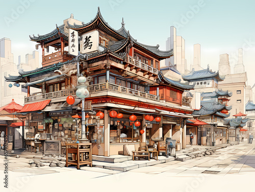 Building With A Street Light And Red Lanterns