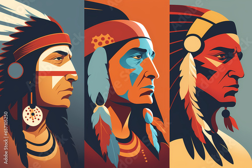 Native Americans wearing traditional feather headdresses photo