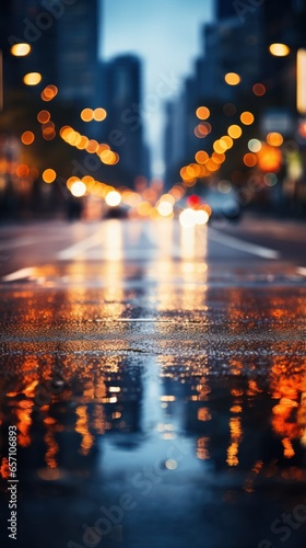 Bokeh lights with blurred city street at night