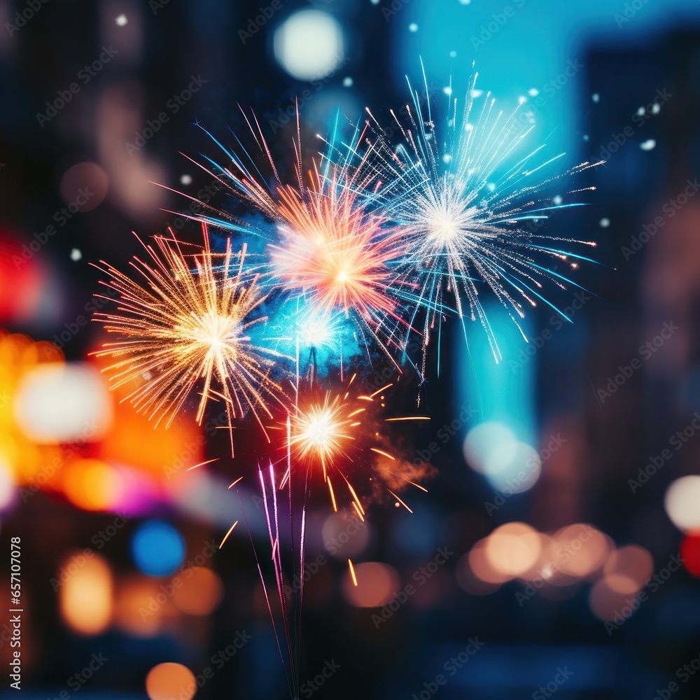 Fototapeta premium Blurred fireworks in vibrant colors