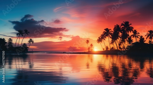 Blurred sunset with silhouettes of palm trees