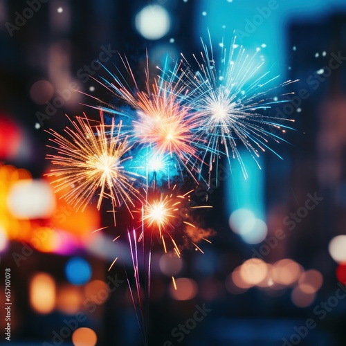 Blurred fireworks in vibrant colors