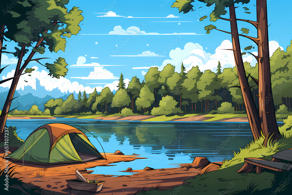 Tent On The Shore Of A Lake