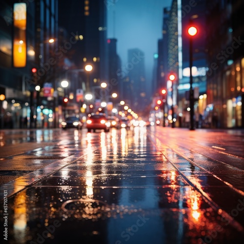 Bokeh lights with blurred city street at night