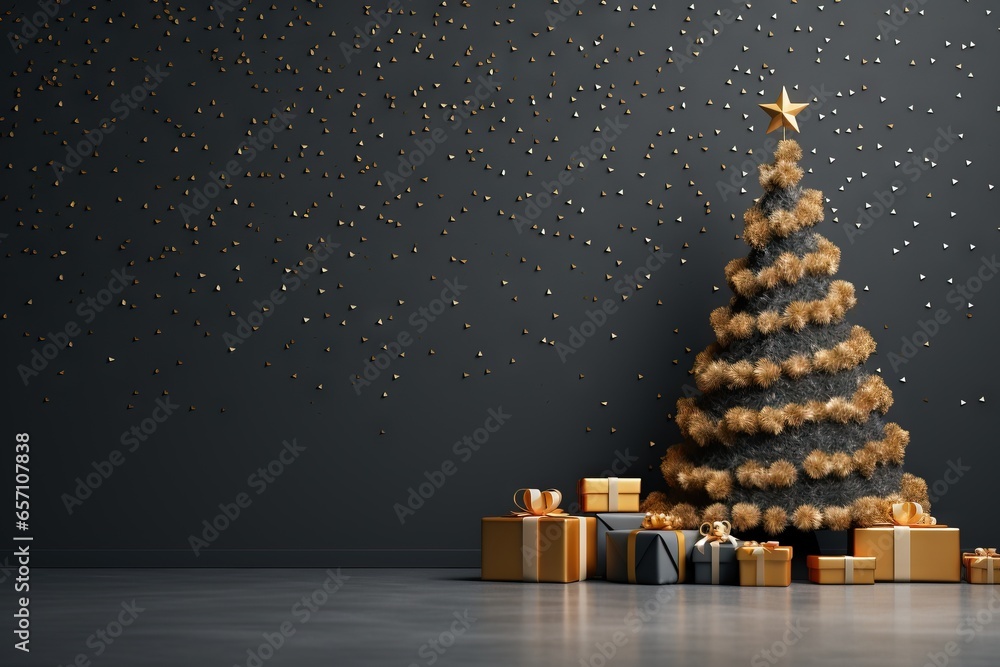 White christmas tree golden decoration New year background, Christmas background AI generated image - obrazy, fototapety, plakaty 