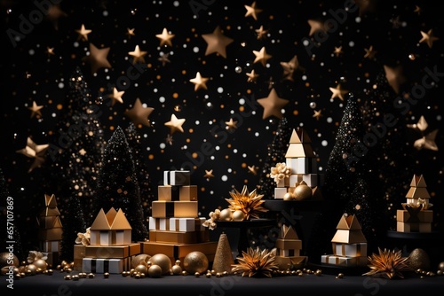 White christmas tree golden decoration New year background  Christmas background AI generated image