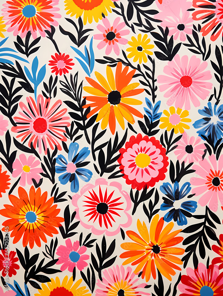 Colorful Flower Pattern On A White Surface Colorful Flower Pattern On A White Surface