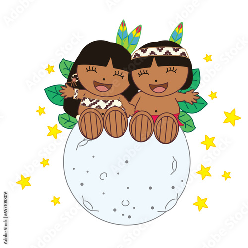 Cute Native Brazilian, indian person. Amazonia. Withou background. Best sign to tshirt