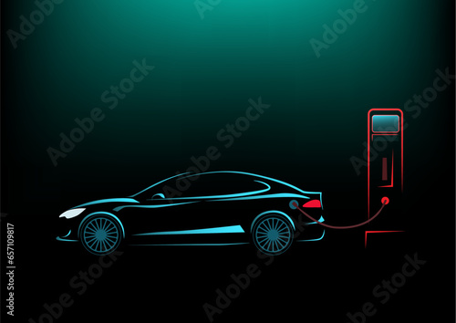 Electric car charging at charge station