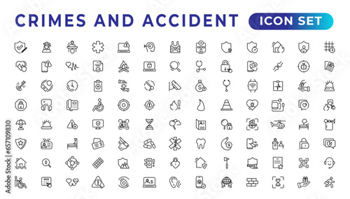 Crimes and accident linear icons collection.Set of thin line web icon set  simple outline icons collection  Pixel Perfect icons  Simple vector illustration