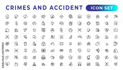 Crimes and accident linear icons collection.Set of thin line web icon set, simple outline icons collection, Pixel Perfect icons, Simple vector illustration