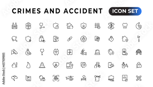 Crimes and accident linear icons collection.Set of thin line web icon set, simple outline icons collection, Pixel Perfect icons, Simple vector illustration