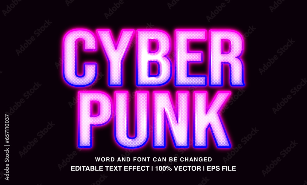 Cyberpunk editable text effect template, purple neon light futuristic glossy style typeface, premium vector