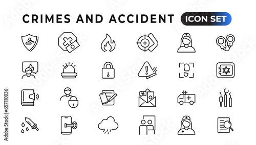 Crimes and accident linear icons collection.Set of thin line web icon set, simple outline icons collection, Pixel Perfect icons, Simple vector illustration