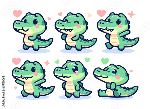 Cute kawaii crocodile stickers cartoon illustration