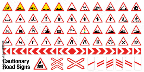 Traffic signs on the red triangle. Big vector collection