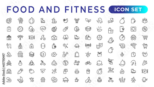 Food and fitness linear icons collection.Set of thin line web icon set, simple outline icons collection, Pixel Perfect icons, Simple vector illustration.