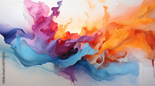 An illustration using several colors and brushes on a white background.