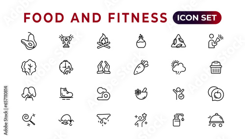 Food and fitness linear icons collection.Set of thin line web icon set, simple outline icons collection, Pixel Perfect icons, Simple vector illustration.