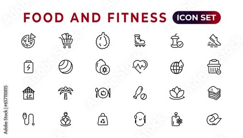 Food and fitness linear icons collection.Set of thin line web icon set, simple outline icons collection, Pixel Perfect icons, Simple vector illustration.