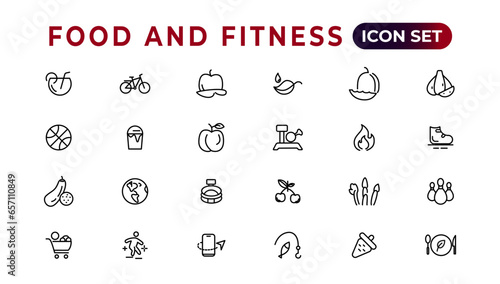 Food and fitness linear icons collection.Set of thin line web icon set, simple outline icons collection, Pixel Perfect icons, Simple vector illustration.